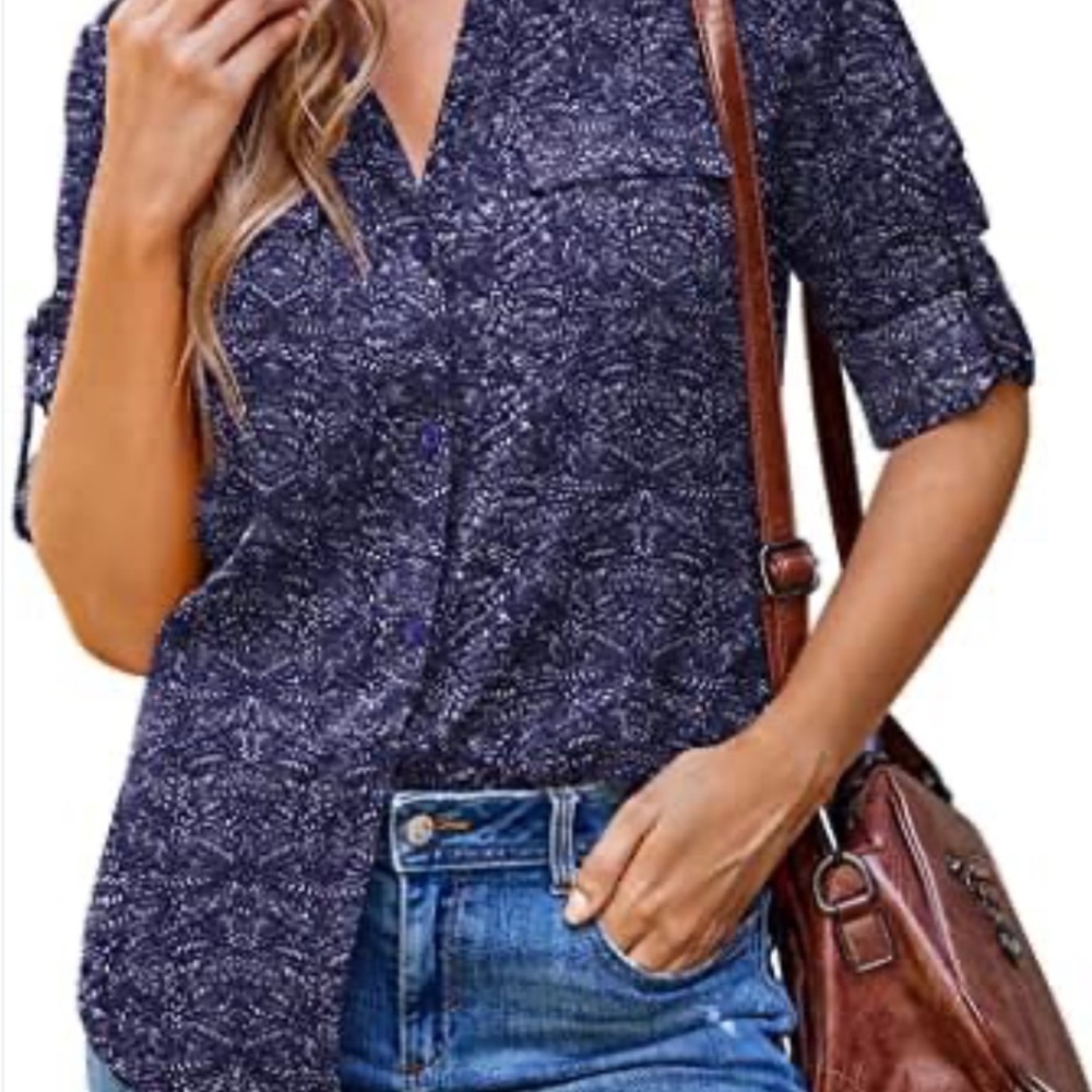 Women's Navy Blue Patterned Top